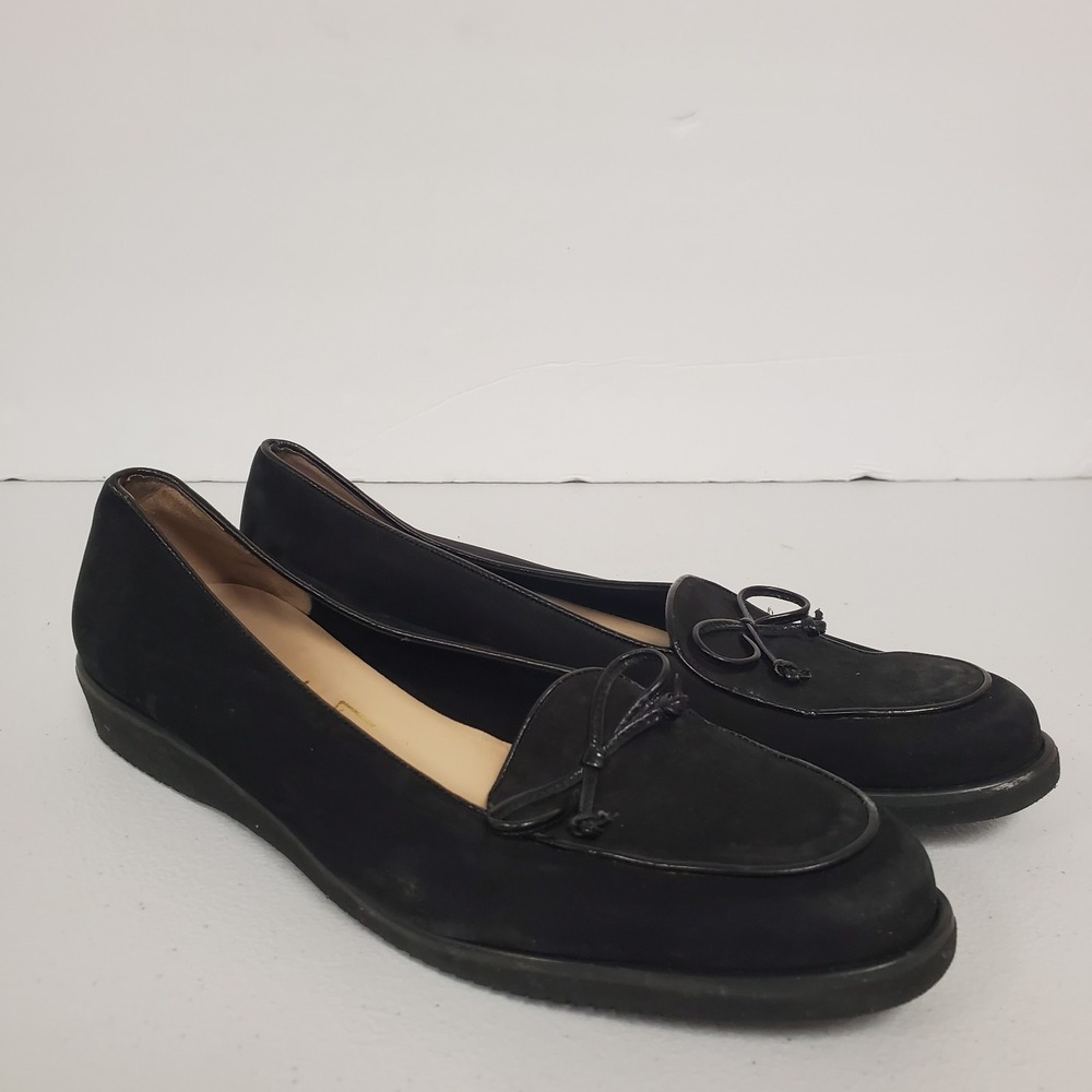 Salvatore Ferragamo Suede Loafers Size 6 Bow Old Money Classic Leather Black